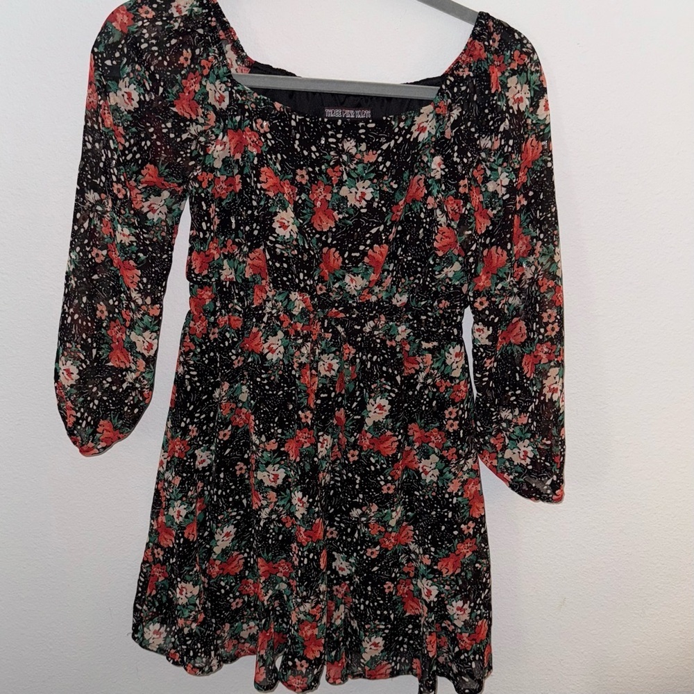 Three Hearts Black and Red Embroidered Dress